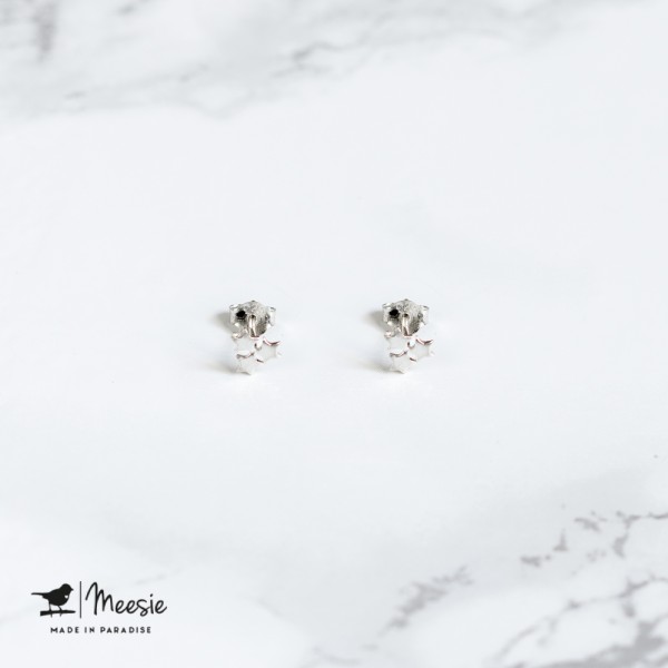 Oorbellen Studs 3 Sterren zilver - 3 sets Oorbellen Studs 3 Sterren zilver - 3 sets